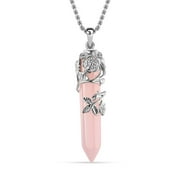 Shop LC Rose Quartz Pointer Healing Crystal Necklace for Women Flower Wrapped Pendants Natural Stone Jewelry Stainless Steel Spiritual Birthday Gifts Size 24" Ct 36.9