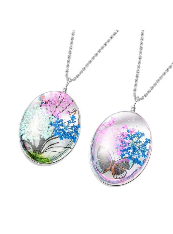 Shop LC Set Of 2 Flower Necklace Platinum Plated Fashion Floral Jewelry Stainless Steel Chain 24 inch Women Birthday Mothers Day Gifts for Mom