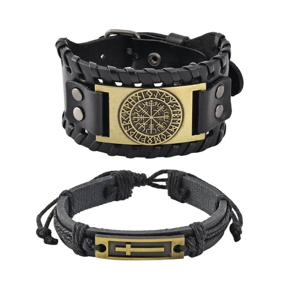 Shop LC Set of 2 Black Color Genuine Leather Dualtone Adjustable Bracelet Jewelry Gift