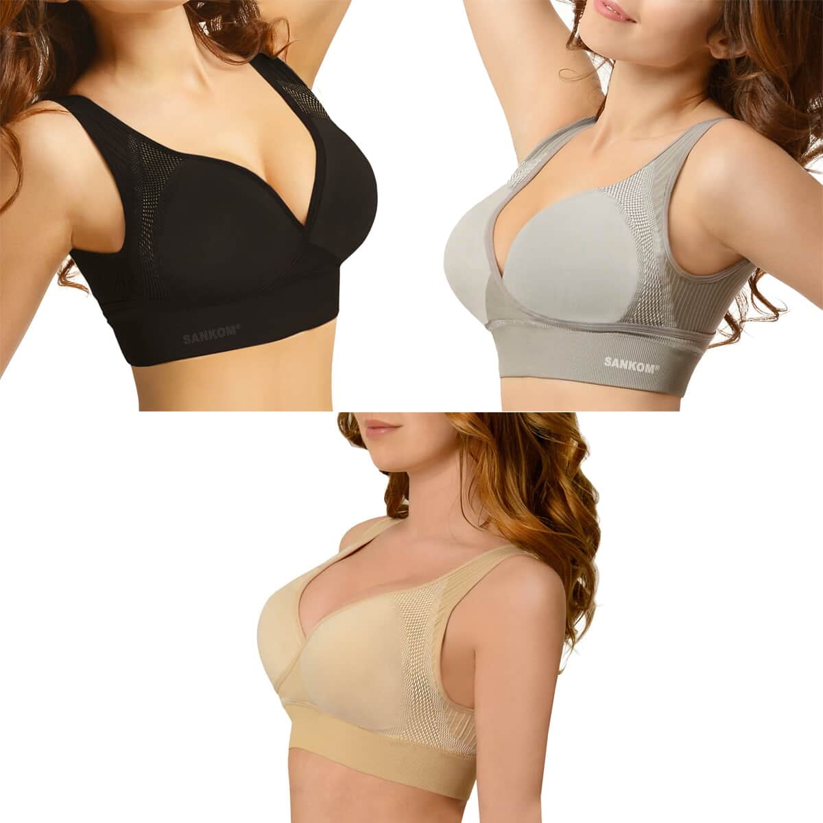 Shop LC Set of 3 SANKOM Black, Gray and Beige Color Patent Support & Posture  Bra with Aloe Vera, Bamboo and Cooling Fibers -M/L Birthday Gifts 