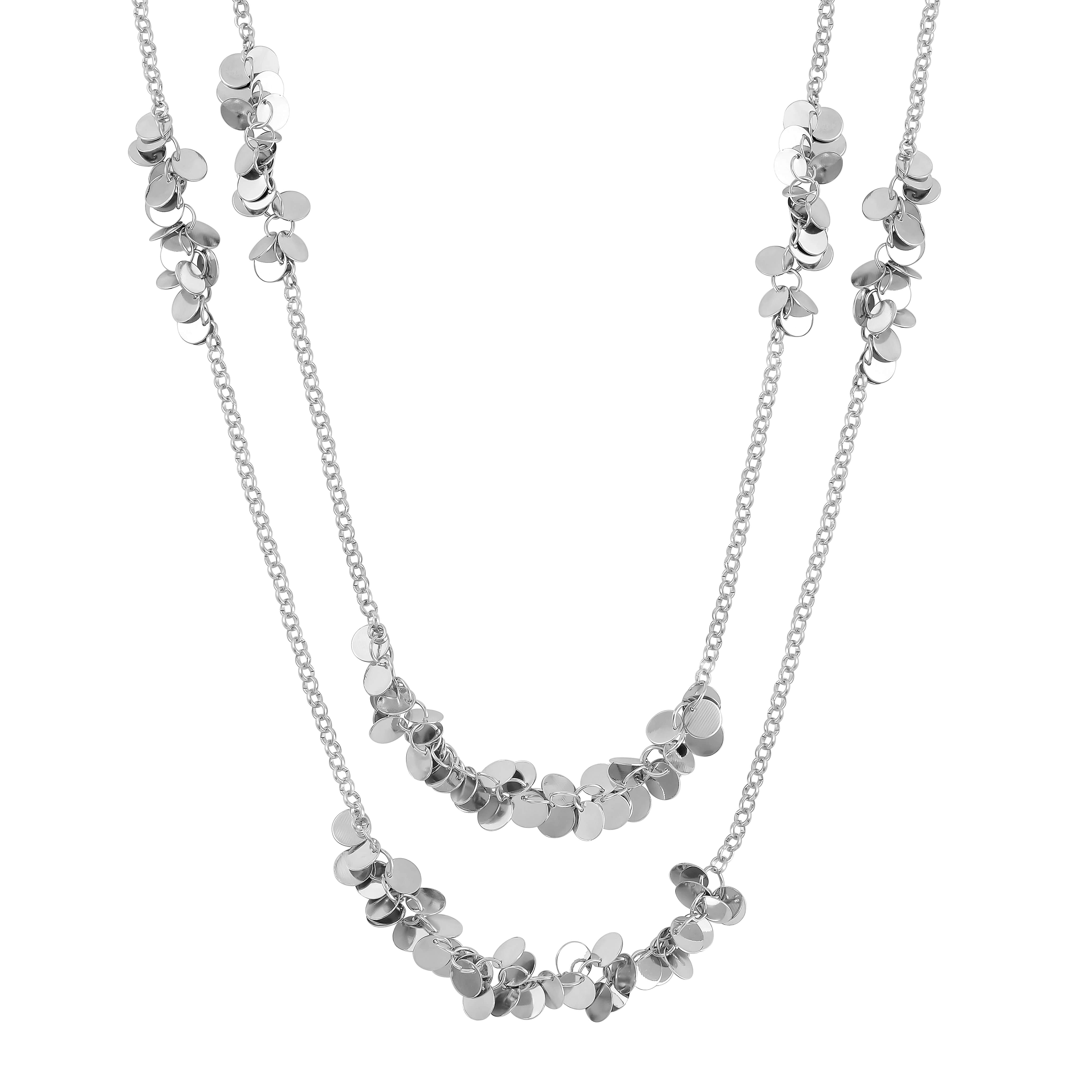 Shop LC Silvertone Beaded Double Strand Station Pattern Necklace for