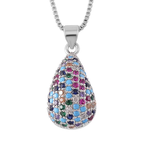 Shop LC Multi Color Cubic Zirconia Pendant Necklace 18-20 Inches in Silvertone