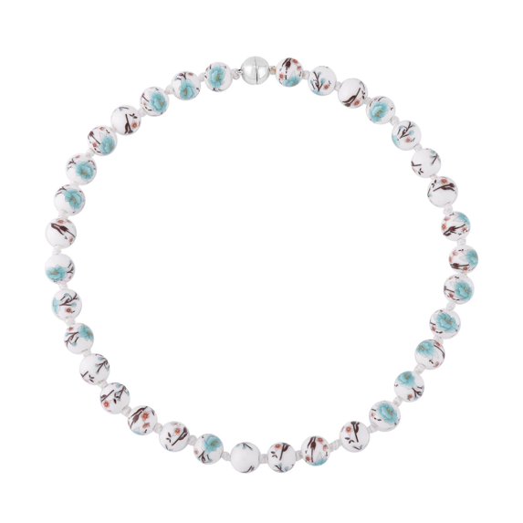 Shop LC Sky Blue Flower Ceramic Beaded Knotted Necklace Jewelry Gift Size 20" Ct 550