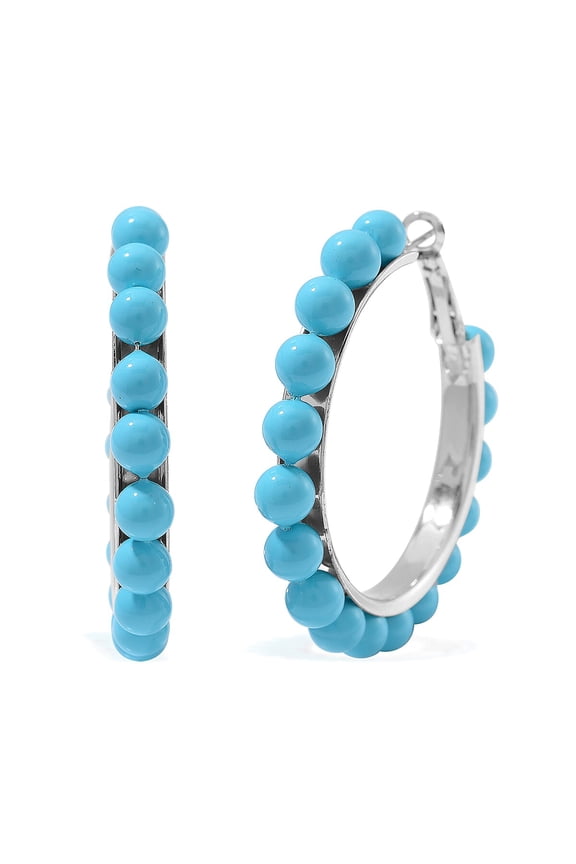 Sleeping Beauty Color Shell Pearl Hoop Earrings in Stainless Steel