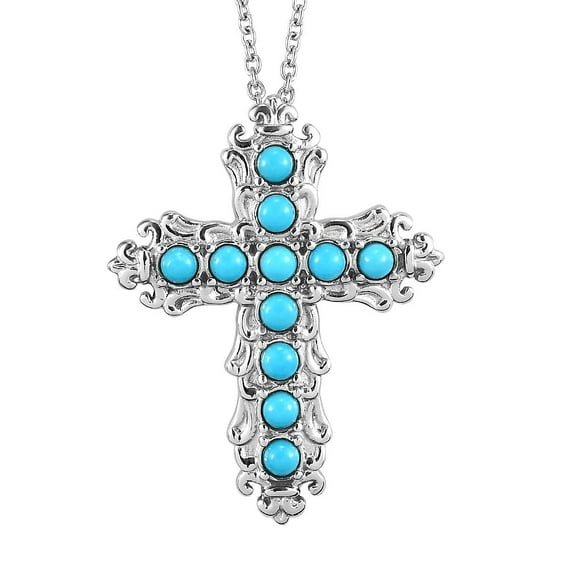 Sleeping Beauty Turquoise Cross Pendant Necklace 20 Inches in Stainless Steel 1.10 ctw Christmas Gifts