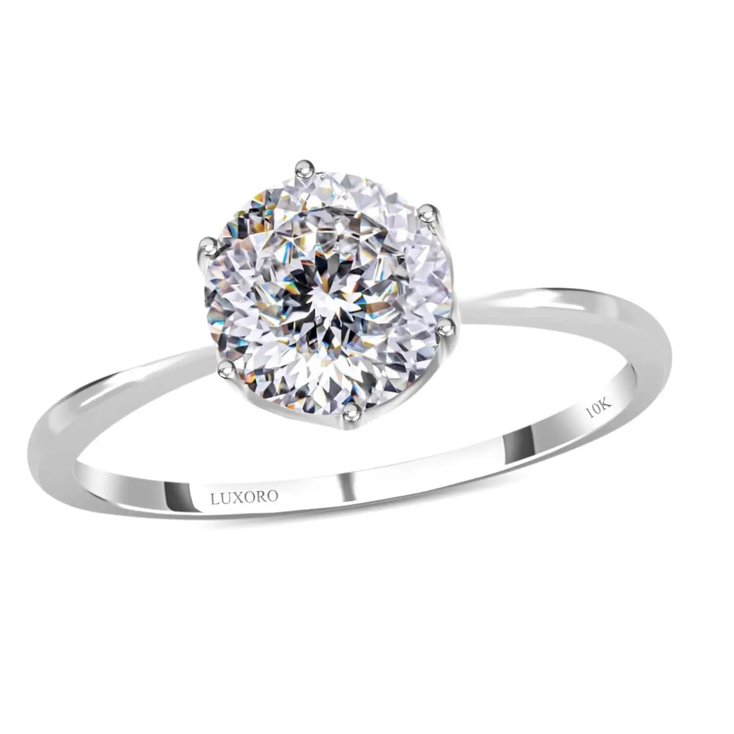 Shop LC Solitaire Ring for Women 10K White Gold Round Facet