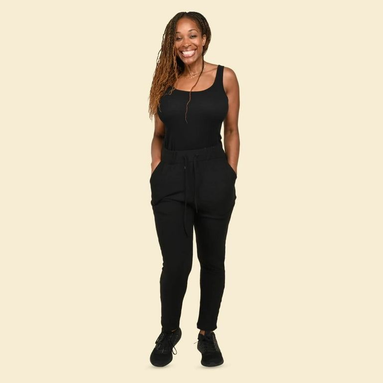 Shop LC TAMSY Black Viscose Polyester Elastane Casual Joggers with