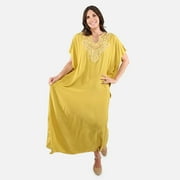 Shop LC TAMSY Citrine Viscose Embroidery V Neck Kaftan Kimono Beach Coverup Women Dresses One Size Birthday Mothers Day Gifts for Mom
