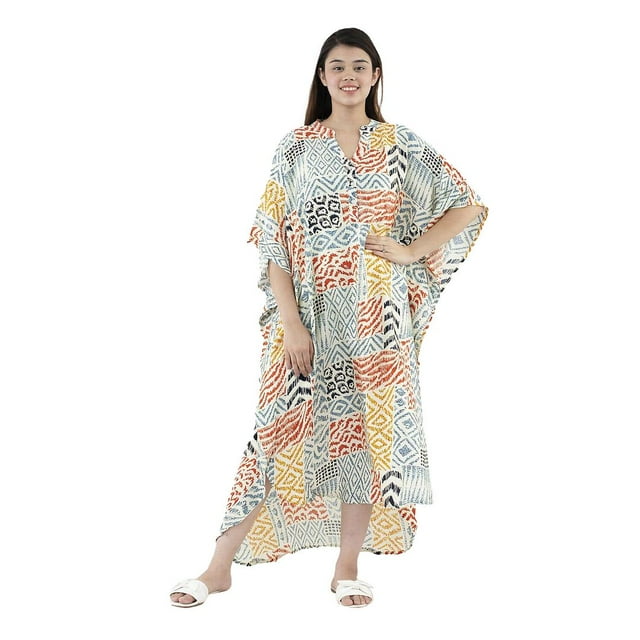 Shop LC TAMSY Multi Color Bamberg Long Kaftan with Buttons in Front ...