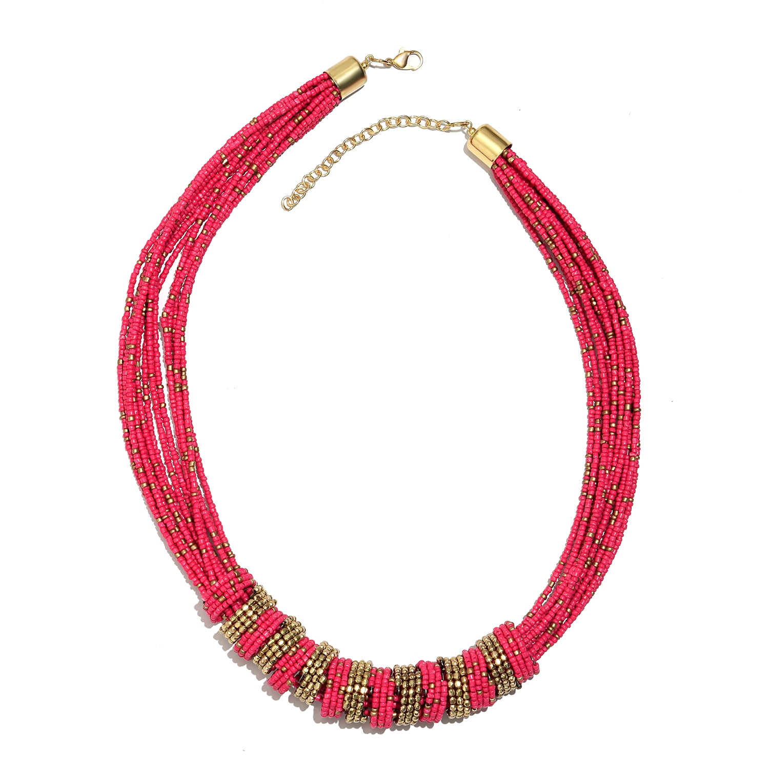 Bohemian Multilayer Seed Beaded Wrap Necklace Pink/Black Fashion