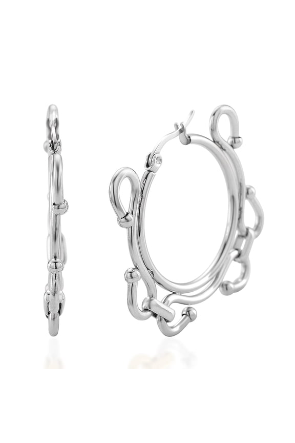 Wave Link Hoop Earrings in Stainless Steel