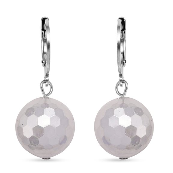 Shop LC White Shell Pearl Dangling Earrings in Stainless Steel