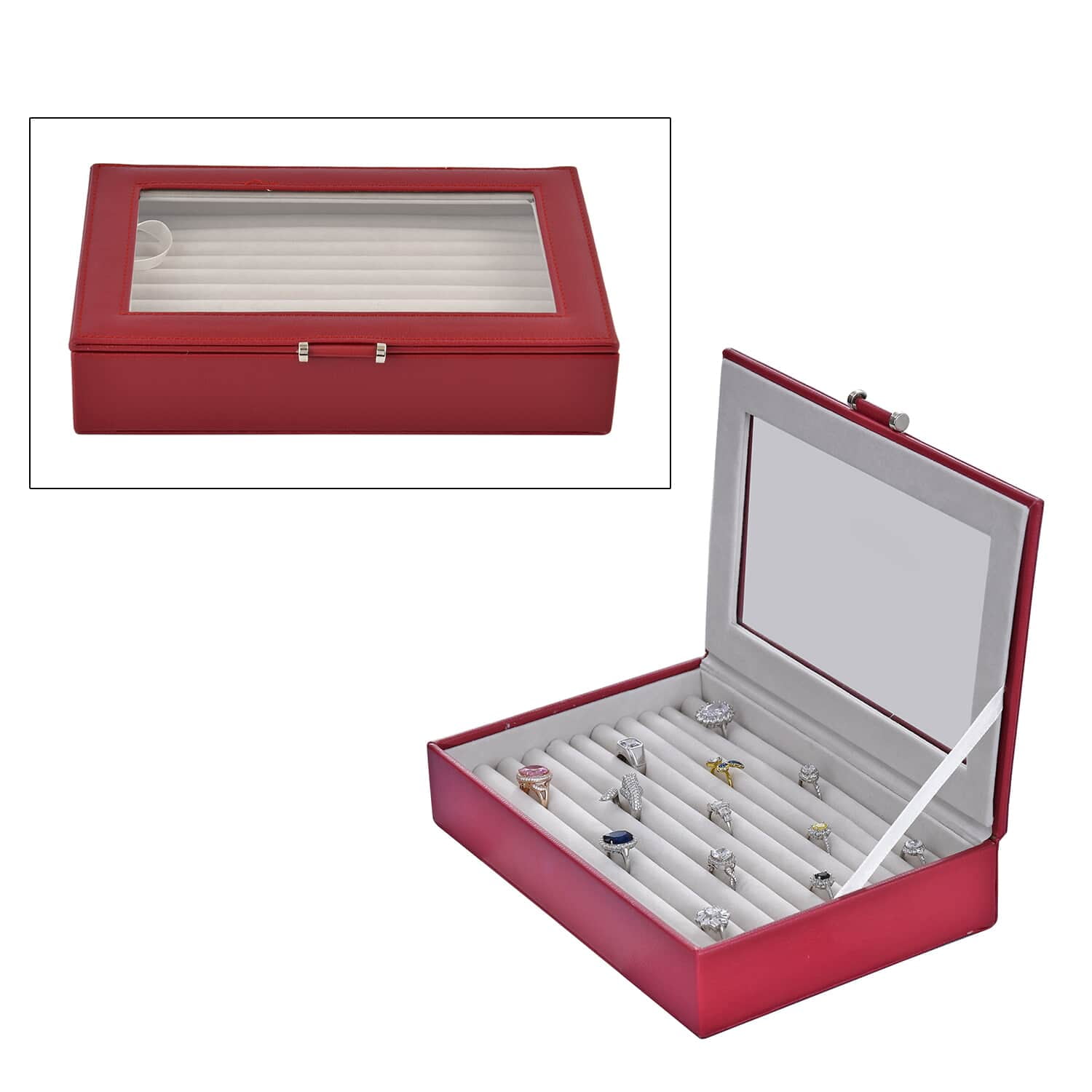 Shop LC Wine Red Faux Leather Anti Tarnish Lining Ring Earrings Box