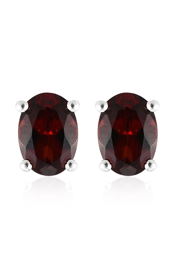 Garnet Solitaire Stud Earrings in Sterling Silver Garnet Jewelry Birthday  For Her 1.75 ctw Christmas Gifts