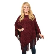 Shop LC Women Chenille Poncho Burgundy Knitted Pattern with Fringe L/XL Birthday Mothers Day Gifts for Mom