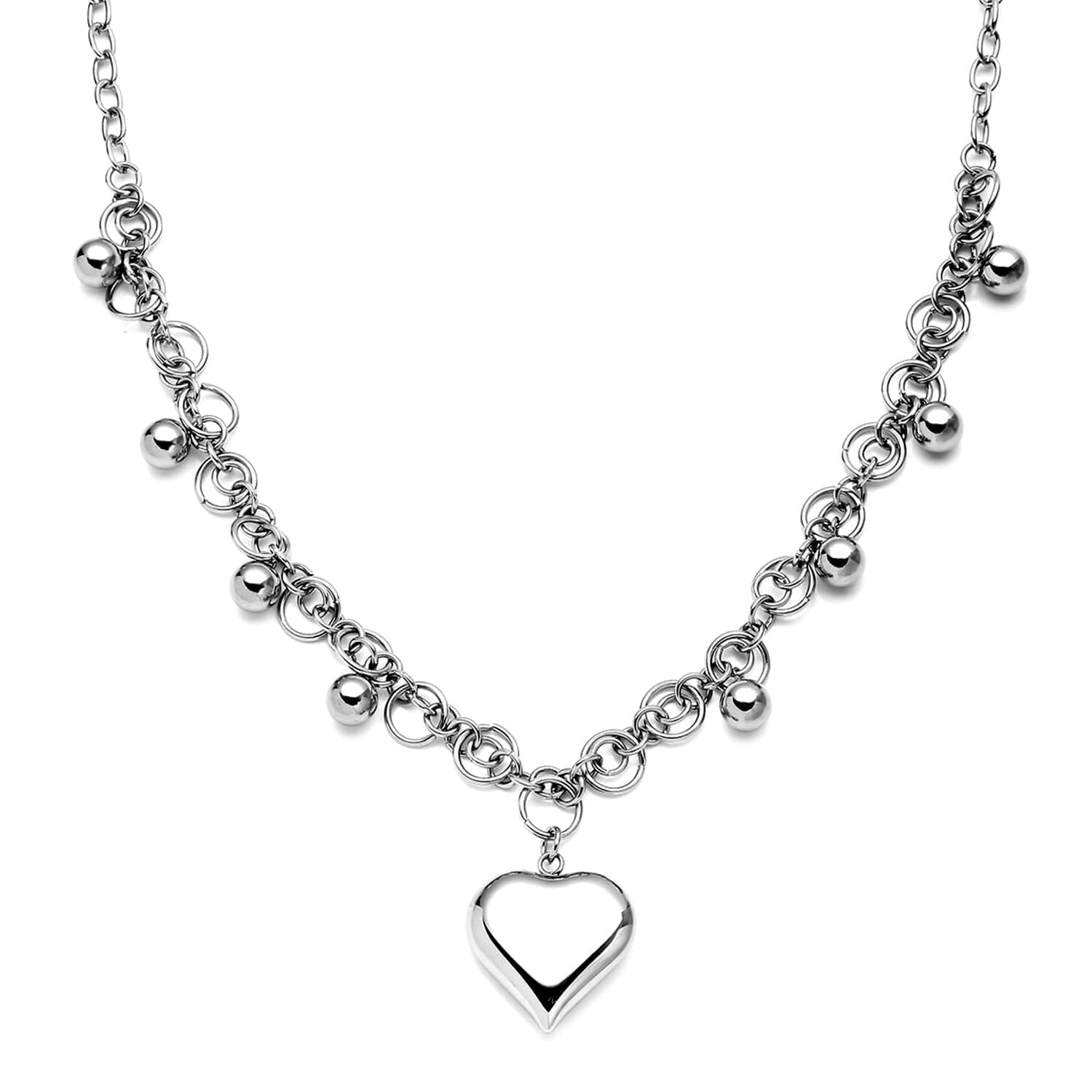 Shop LC Women Heart Charm Chain Necklace in Stainless Steel 24" Jewelry