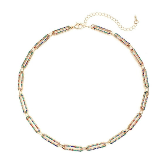 Shop LC Women Mix Goldtone Multi Color Crystal Paper Clip Chain Necklace Size 18-22" Birthday Gifts