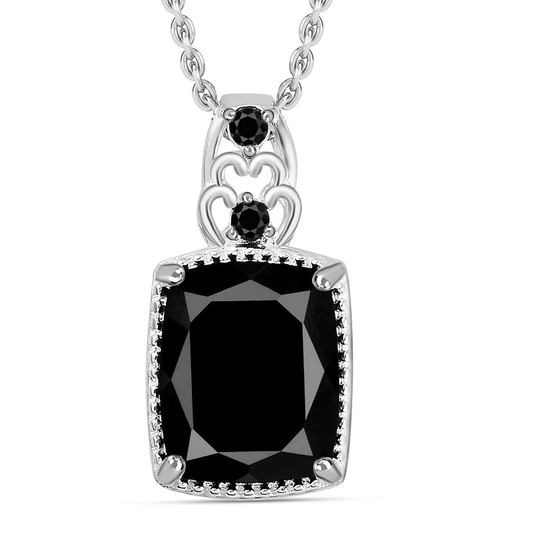 Long pendant necklace - Metal, imitation pearls & strass, silver, black, pearly  white & crystal — Fashion