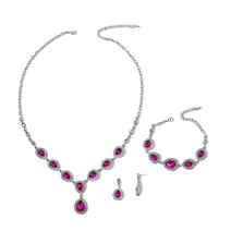 Shop LC Women Pink Glass White Crystal Bracelet Earrings Necklace Jewelry Set 20" & 7.5'' Birthday Gifts for Women
