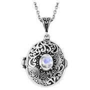 Shop LC Women Rainbow Moonstone Picture Locket Necklace Jewelry Stainless Steel Chain 24" Birthday Mothers Day Gifts for Mom