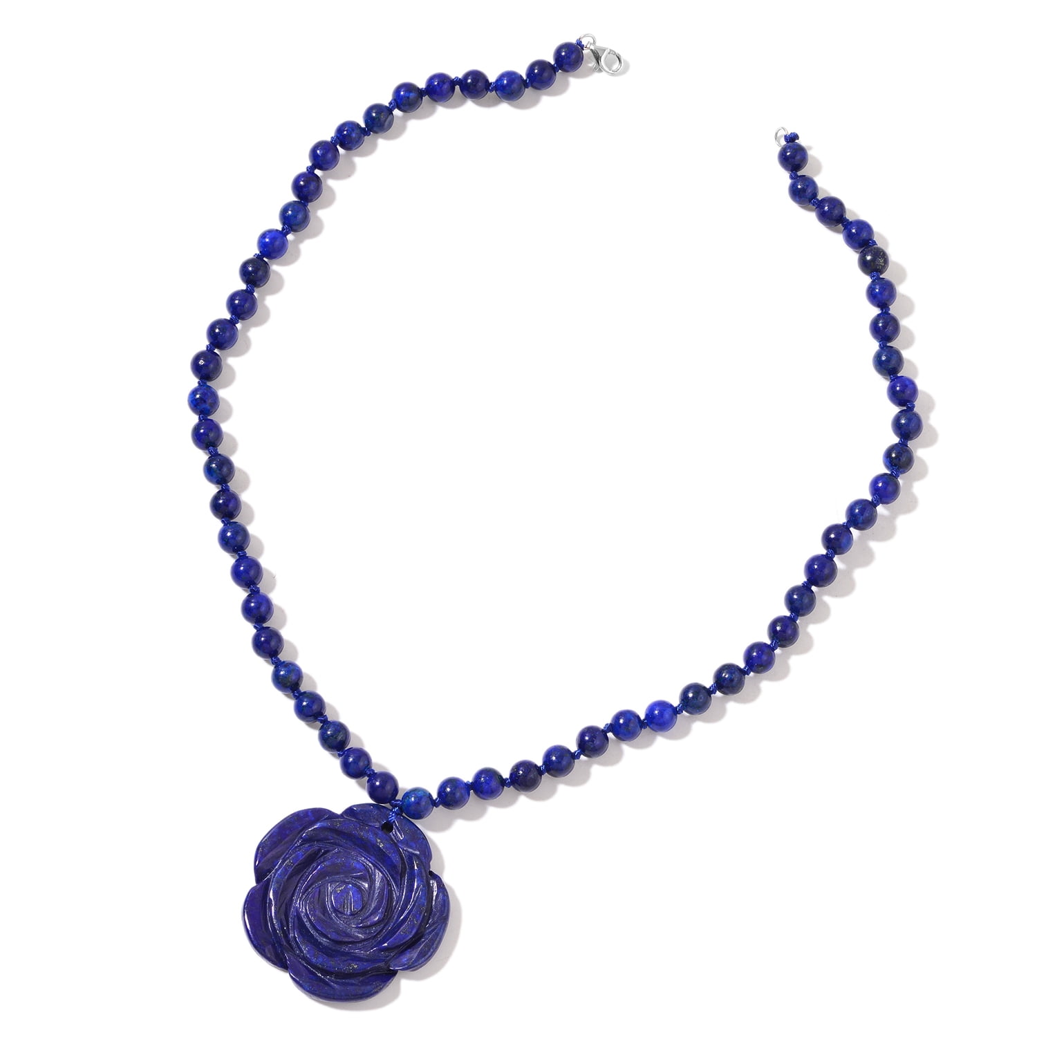 SHOP LC Carved Rose Blue Lapis Lazuli Beaded Necklace for Women 925 Sterling Silver Rhodium Plated Gifts for Women Size 18" Christmas Gifts