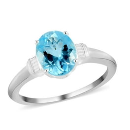 Sterling Silver Oval Sky Blue Topaz And White CZ Ring Sterling Silver Oval Sky Blue Topaz And White CZ Ring