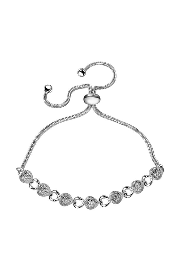 Women Sterling Silver Diamond Accent Heart Bolo Bracelet H-I Color I3 Birthday Mothers Day Gifts for Mom