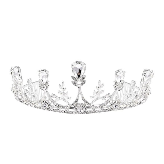 Shop LC Women White Glass Crystal Crown Tiara in Rhinestone Fashion Jewelry Birthday Mothers Day Gifts for Mom