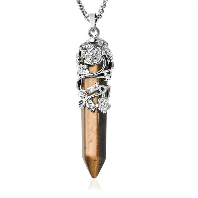 Shop LC Yellow Tigers Eye Pointer Healing Crystal Necklace for Women Flower  Wrapped Pendants Natural Stone Jewelry Stainless Steel Spiritual Valentines  Day Gifts Size 24 Ct 36.9 