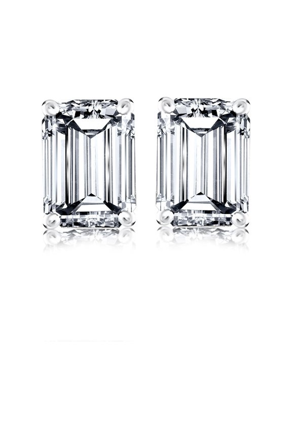 Shop New Jewelry 4 Carat Emerald Cut Moissanite Solitaire Stud Earrings In 14K White Gold Plating Over Silver