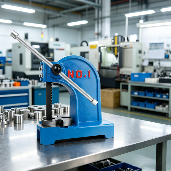 Shop Press 1 Ton, Cast Iron Manual Arbor Press with Reversible Ram, Desktop Hand Press for Metal Forming Bearing Installation Riveting