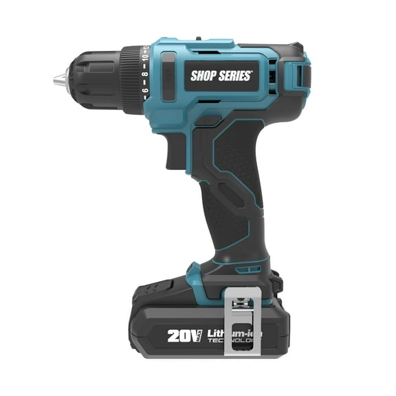 Shop Series SS2388 20V Battery Powered Cordless Drill Driver 2 Ah 3/8 in Chuck with Bit Set Battery and Charger Included
