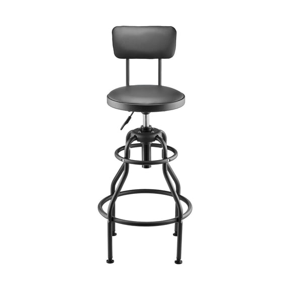 Shop Stool with Backrest - Pneumatic Garage Seat, 300lbs Capacity, Adjustable Height Creeper Stool, 360 Swivel Padded Workshop Stool for Auto Repair - Black