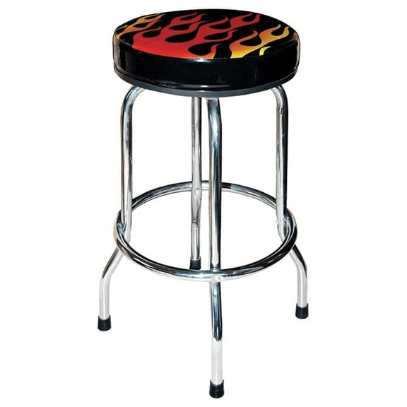Shop Stool - Flame Design - 29" Adjustable Swivel Stool - Padded Vinyl Seat - Metal Legs - Industrial Style - Garage, Workshop, Home