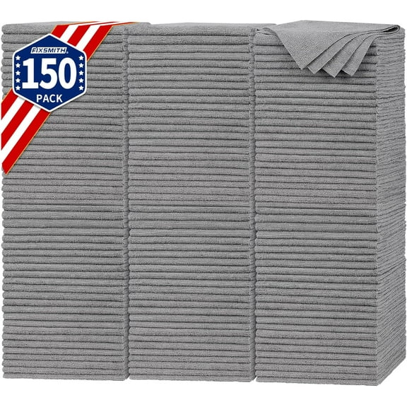 Shop Towels, Pack of 150, Grey Microfiber Cleaning Cloth Bulk, Microfiber Towels for Cars, All-Purpose Absorbent Cleaning Rags, Dust Cloth for Automotive, Mechanic, Garage, 11.5 x 11.5 inch
