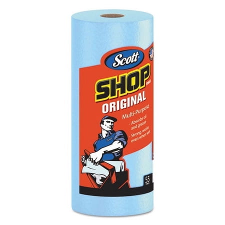 Shop Towels, Standard Roll, 1-Ply, 9.4 x 11, Blue, 55/Roll, 30 Rolls/Carton | Bundle of 10 Cartons