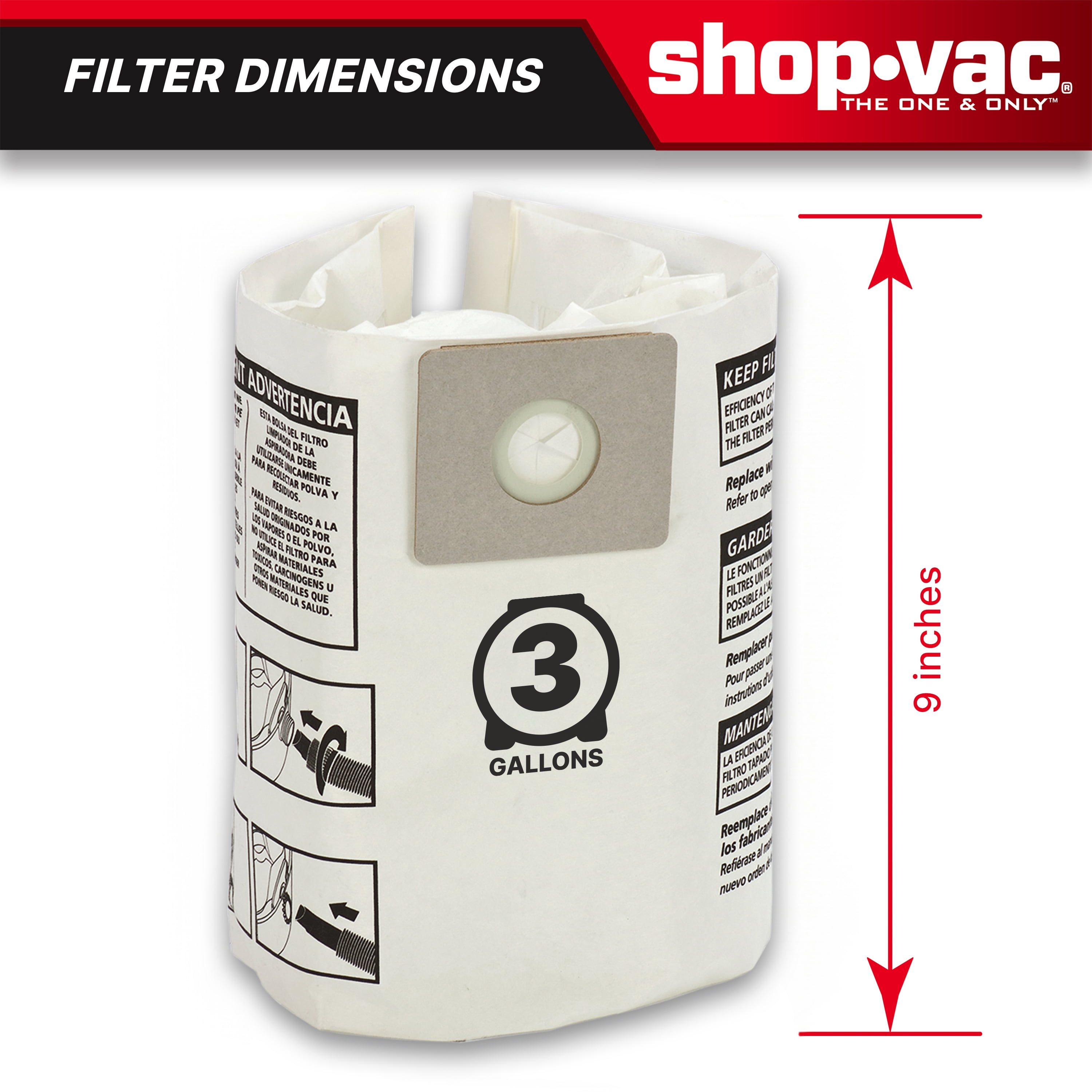 Shop-Vac 3 Gallon Disposable Filter Bags, Type C, 3-Pack