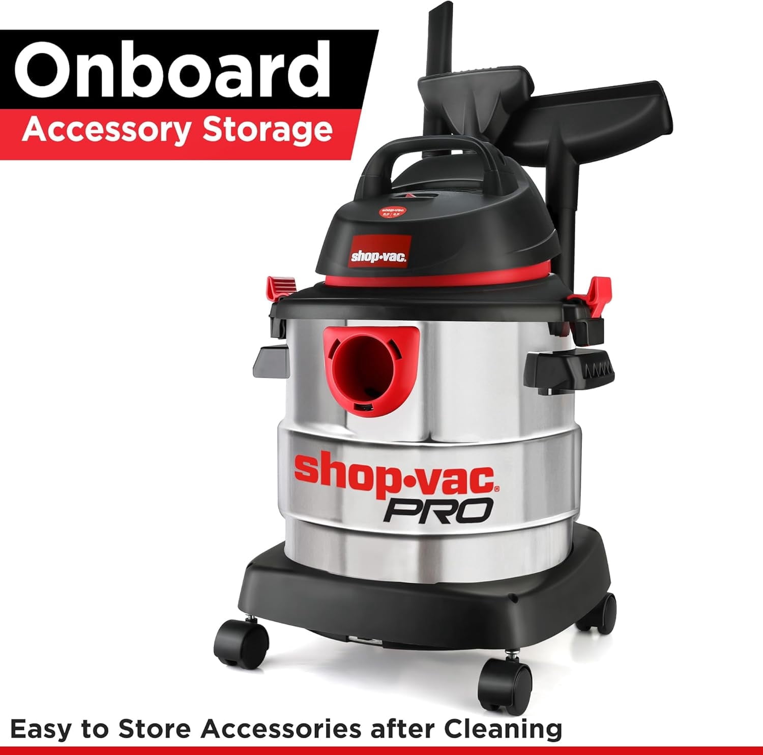 Shop-Vac Wet/Dry Vacuum Cleaner, 5 Gallon, 4.5 HP, Corded Electric, Silver, Model 5989300 for Garage Use