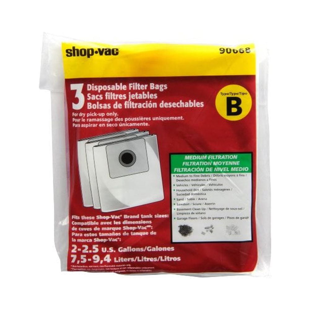 ShopVac 90668 Genuine 22.5 Gallon Vacuum Collection Bag, Dust Pick Up, Type B, 3Pack