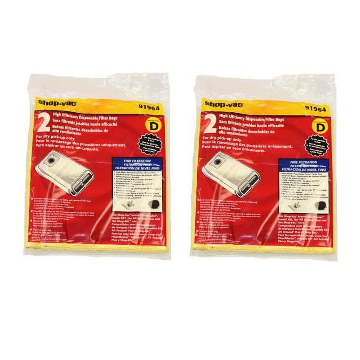 Type D - Shop-Vac® 4 Gallon* High Efficiency Disposable Filter Bags (2  Pack) for All Around Plus® and FloorMaster® (model E87) Vacs