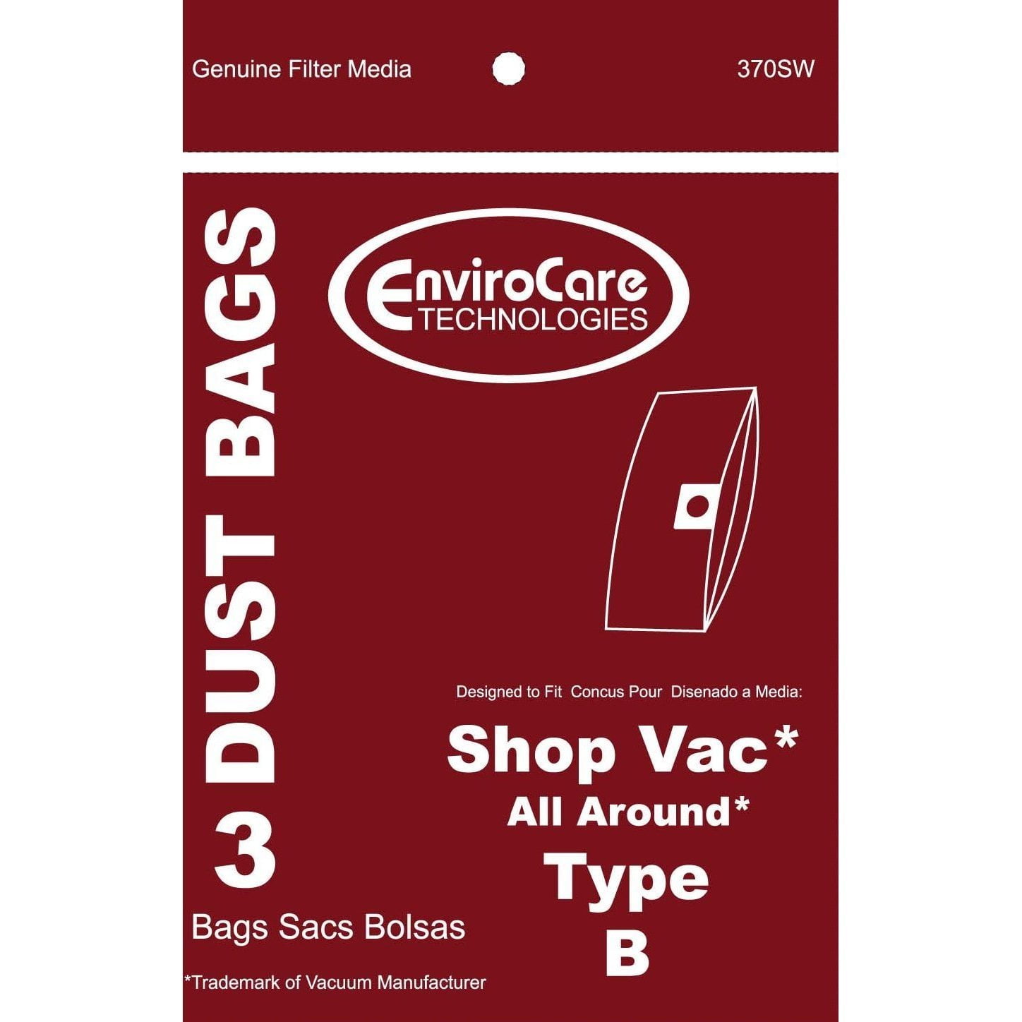 Shop Vac All Around Type B Vacuum Bags, 3 Pack