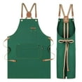 thumbnail image 1 of Shop Work Apron for Barista Bartender Barber Artist Painting Gardening, Cross Back Strap Adjustable for Men Women Apron with Large Pocket, Canvas Chef Apron for Kitchen Cooking Baking Grilling -Green, 1 of 7