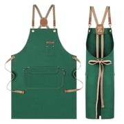 Magimate Durable Cotton Utility Apron with Criss-Cross Back Strap and Large Pocket - Green