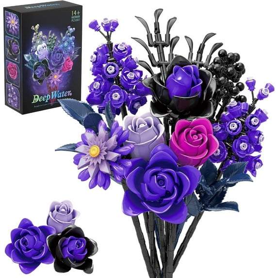 Shop of horrors Blue Roses Bouquet Building Block Set Preserved Roses Artificial Flowers Mothers Day Christmas Valentine's Day Gift for Her(585Pcs)