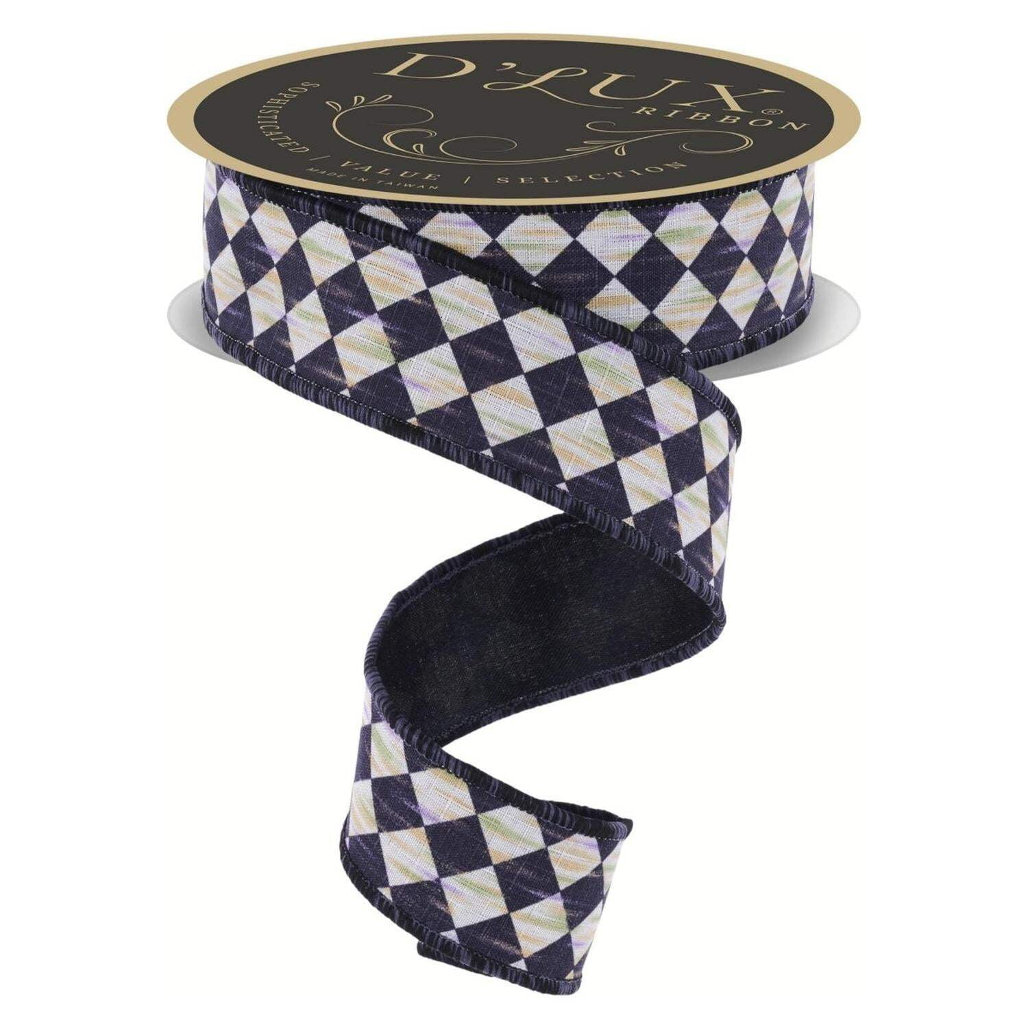 Craig Bachman 1.5 Inch Antique Diamond Fused Ribbon: Black, 10 Yards