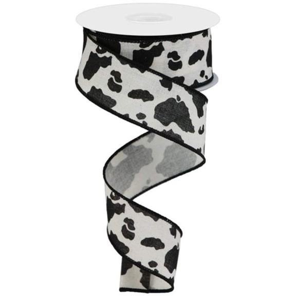 1.5" Cowhide Print Ribbon: Black  Cream (10 Yards)