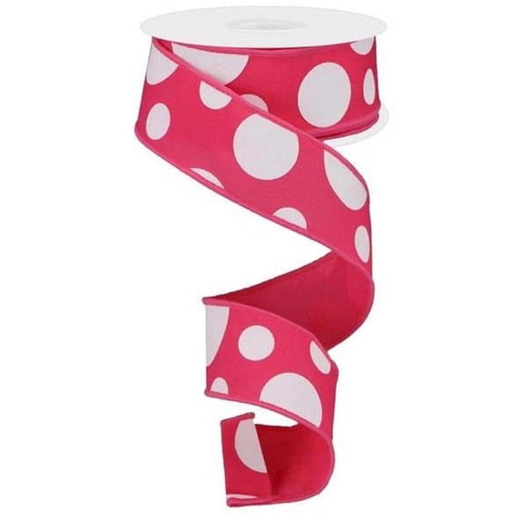 1.5" Giant Three Size Polka Dot Ribbon: Hot Pink White (10 Yards)