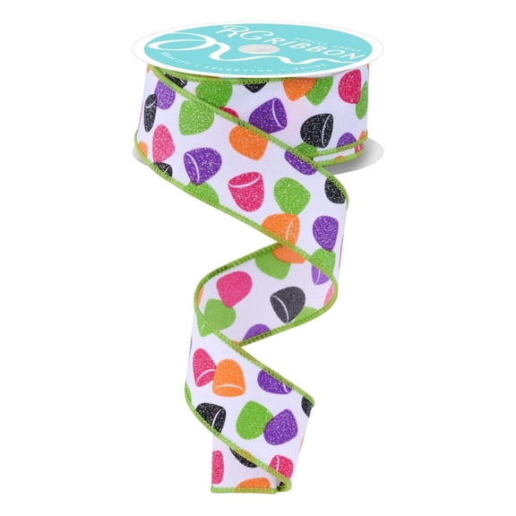 1.5" Glitter Gumdrop Ribbon: Pink/Lime (10 Yards)
