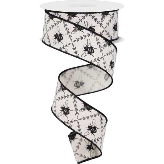 1.5" Honey Bee Trellis On Diagonal Ribbon Ivory (10 Yards)