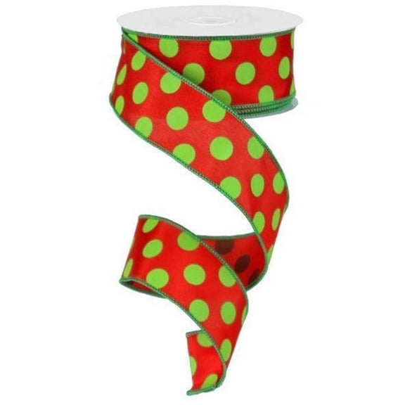 1.5" Large Polka Dot Ribbon: Red  Lime Green (10 Yards)